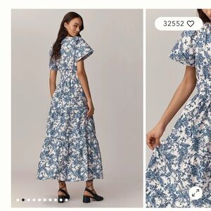 Anthropologie Blue and White Flutter Sleeve Sundress